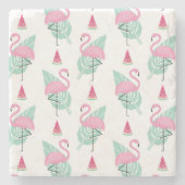 Flamingo & Watermelon Pastel Pattern Stenen Onderzetter (Voorkant)