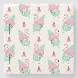 Flamingo & Watermelon Pastel Pattern Stenen Onderzetter
