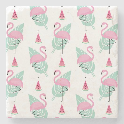 Flamingo & Watermelon Pastel Pattern Stenen Onderzetter (Voorkant)