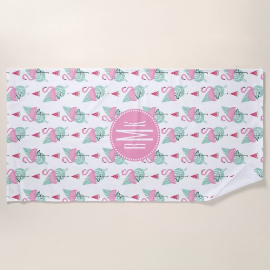 Flamingo & Watermelon Pastel Pattern Strandlaken (Voorkant)