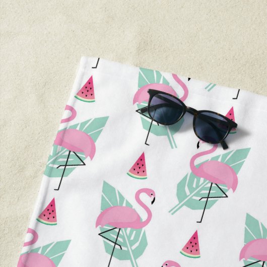Flamingo & Watermelon Pastel Pattern Strandlaken (In situ)