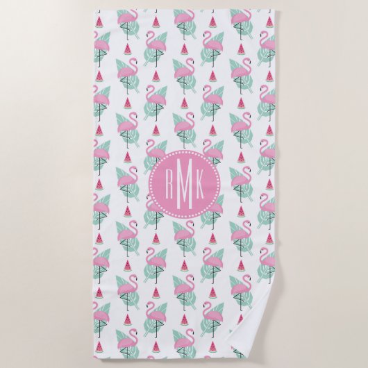 Flamingo & Watermelon Pastel Pattern Strandlaken (Voorkant)