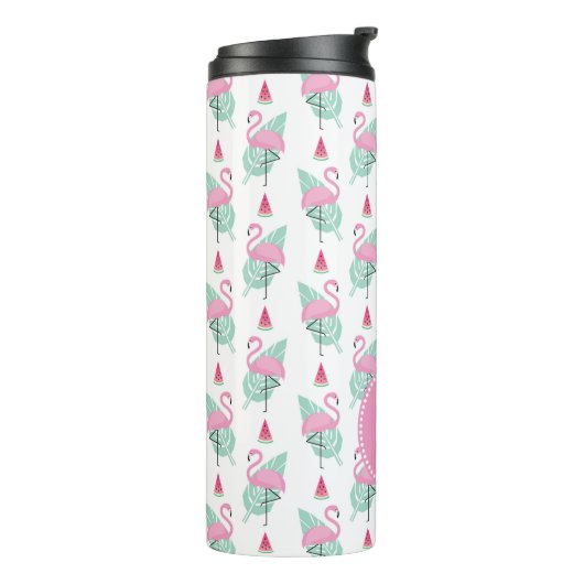 Flamingo & Watermelon Pastel Pattern Thermosbeker (Gedraaid links)