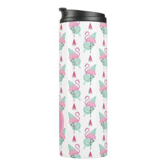 Flamingo & Watermelon Pastel Pattern Thermosbeker (Geroteerd rechts)