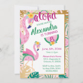 Flamingo & Watermelon Tropical Birthday Invitation Kaart (Voorkant)