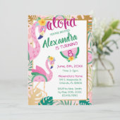 Flamingo & Watermelon Tropical Birthday Invitation Kaart (Staand voorkant)