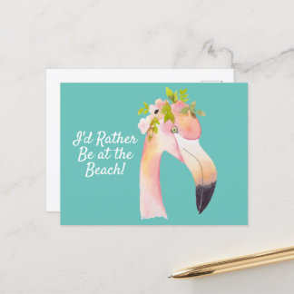 Flamingo waterverf - bij het strand briefkaart