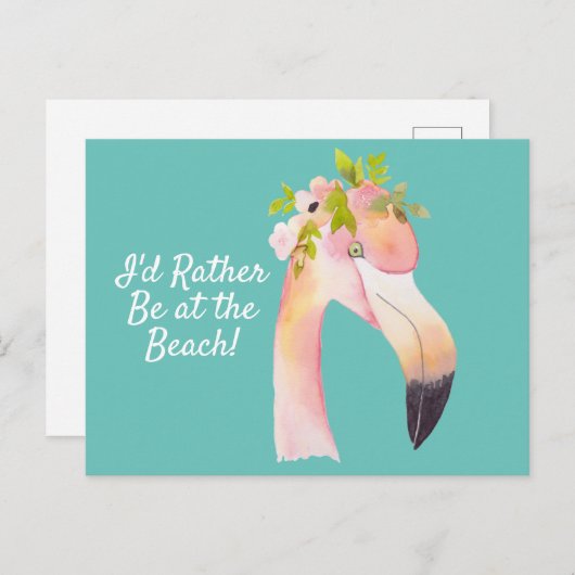 Flamingo waterverf - bij het strand briefkaart (Voorkant / Achterkant)