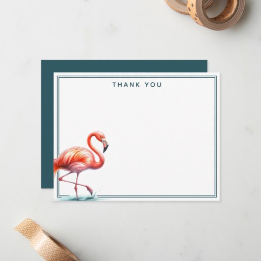 Flamingo Waterverf dank u Notitiekaartje (Voorkant / Achterkant in situ)
