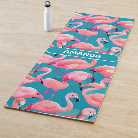 Flamingo Waterverf Kleurrijk Gepersonaliseerd Patr Yogamat (In situ)