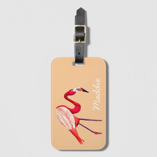 Flamingo waterverf  kunst bagagelabel (Voorkant (verticaal))