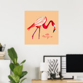 Flamingo waterverf kunst poster (Thuiskantoor)