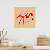 Flamingo waterverf kunst poster (Keuken)