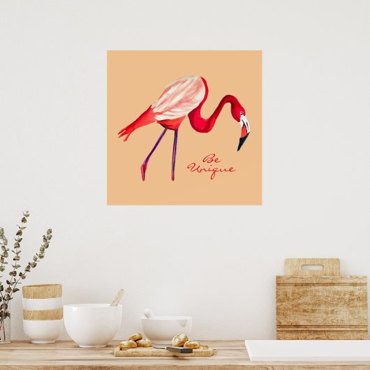 Flamingo waterverf  kunst poster (Keuken)