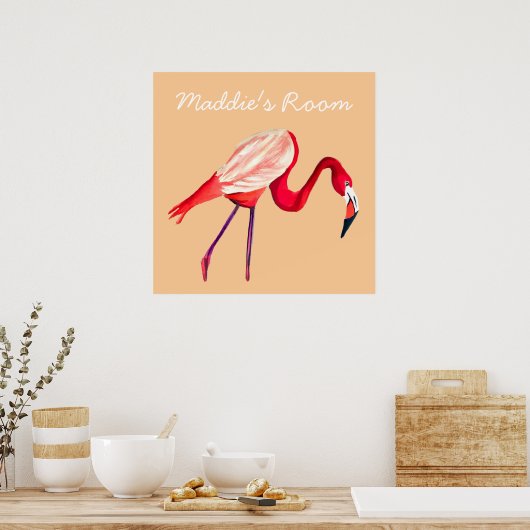 Flamingo waterverf  kunst poster (Keuken)