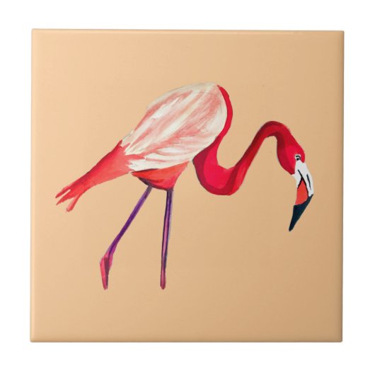 Flamingo waterverf kunst tegeltje (Voorkant)