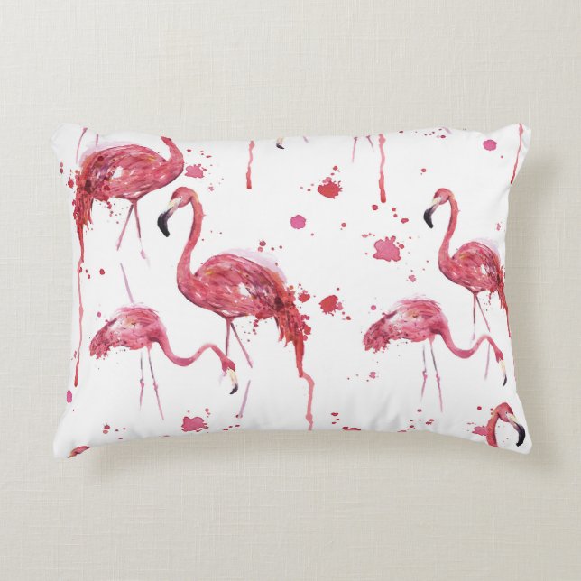 Flamingo waterverf, levendig ontwerp. accent kussen (Voorkant)
