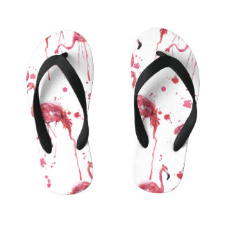Flamingo waterverf, levendig ontwerp. kinder teenslippers