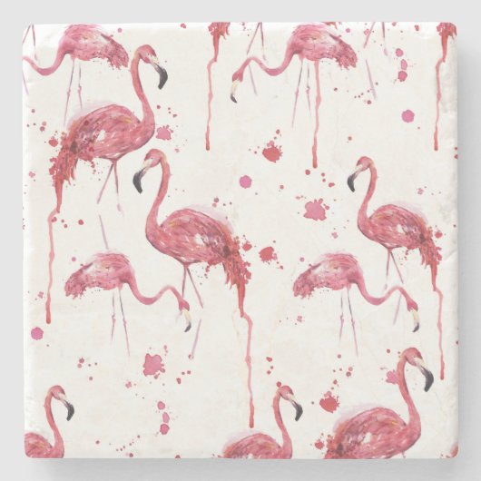 Flamingo waterverf, levendig ontwerp. stenen onderzetter (Voorkant)