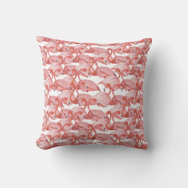 Flamingo Waterverf: Naadloos Klein Patroon Kussen (Voorkant)