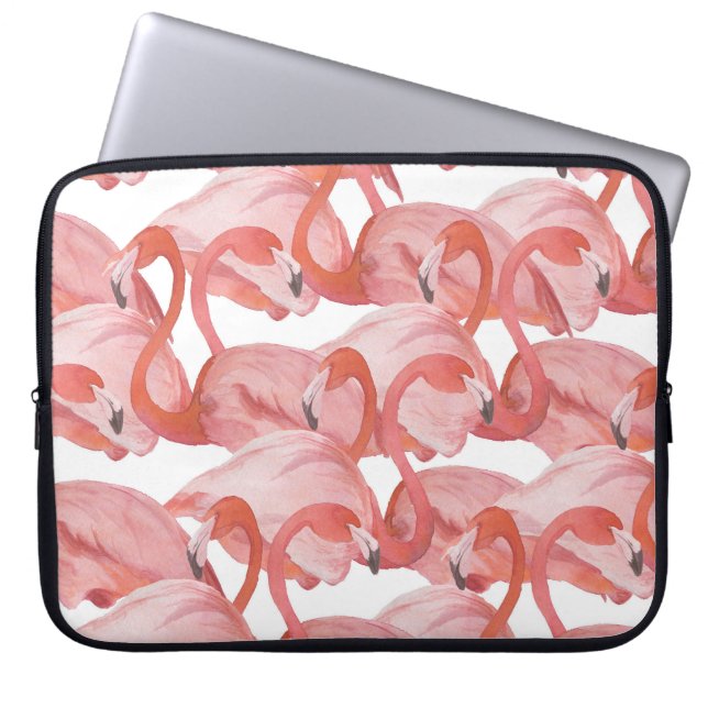 Flamingo Waterverf: Naadloos Patroon Laptop Sleeve (Voorkant)