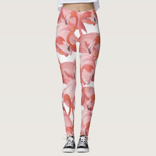 Flamingo Waterverf: Naadloos Patroon Leggings (Voorkant)