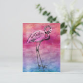 Flamingo Waterverf  Roze Flamingos Retro Briefkaart (Staand voorkant)