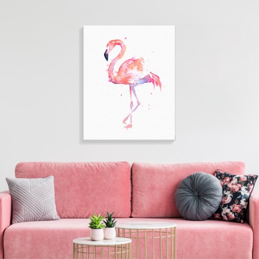 Flamingo Waterverf Schilderij Canvas Art Print (Insitu (Woonkamer))