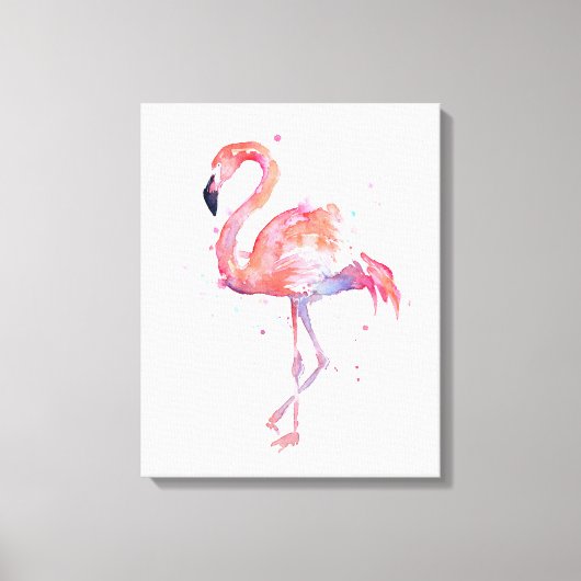 Flamingo Waterverf Schilderij Canvas Art Print (Voorkant)