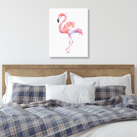 Flamingo Waterverf Schilderij Canvas Art Print (Insitu (Slaapkamer))
