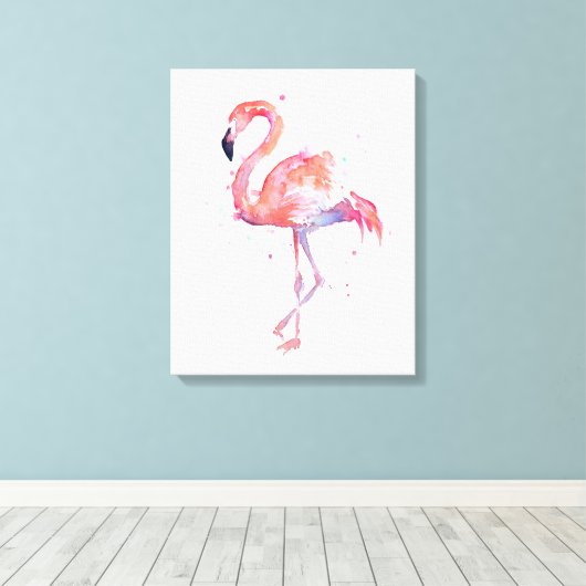 Flamingo Waterverf Schilderij Canvas Art Print (Insitu (Houten vloer))