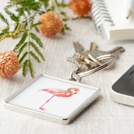 Flamingo-waterverf Sleutelhanger (Zijkant)