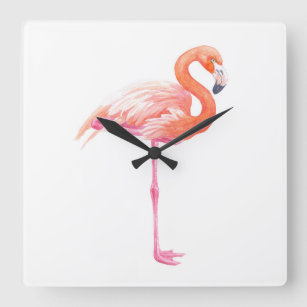 Flamingo-waterverf Vierkante Klok