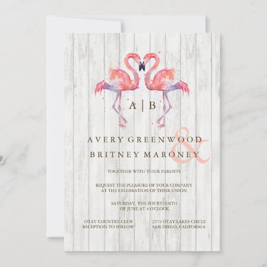 Flamingo Waterverf Wedding Invitations Kaart (Voorkant)