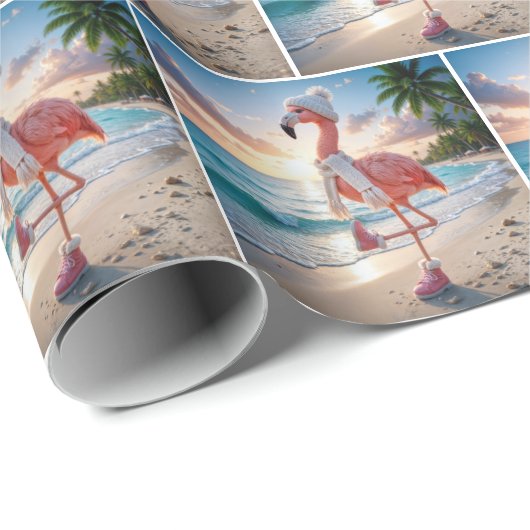 Flamingo Wearing Scarf and Pink Boots Cadeaupapier (Rol Hoek)