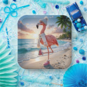 Flamingo Wearing Winter Boots and Scarf Papieren Bordje (Feest)