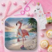 Flamingo Wearing Winter Boots and Scarf Papieren Bordje (Feest)