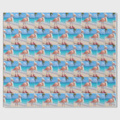 Flamingo Wearing Winter Hat and Scarf Cadeaupapier (Vlak)