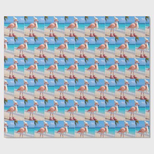 Flamingo Wearing Winter Hat and Scarf Cadeaupapier (Vlak)