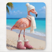 Flamingo Wearing Winter Scarf and Boots Muismat (Voorkant)