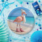 Flamingo Wearing Winter Scarf and Hat Papieren Bordje (Feest)