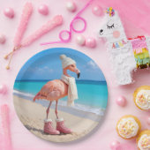 Flamingo Wearing Winter Scarf and Hat Papieren Bordje (Feest)