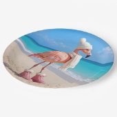 Flamingo Wearing Winter Scarf and Hat Papieren Bordje (Gekanteld)