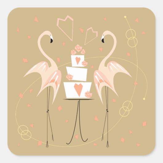 Flamingo Weddenningsticker vierkant Vierkante Sticker (Voorkant)