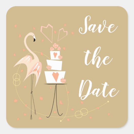 Flamingo Weddenschap Opslaan van de datum zijtekst Vierkante Sticker (Voorkant)