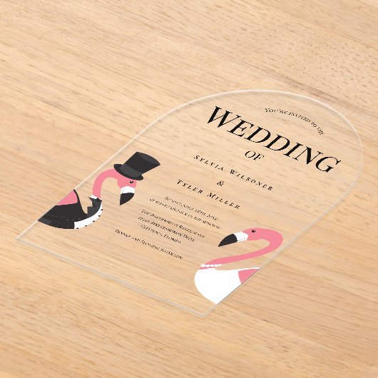 Flamingo Wedding Acryl Uitnodigingen (Laagn)