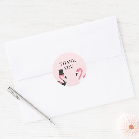 Flamingo Wedding Bedankt Ronde Sticker (Envelop)