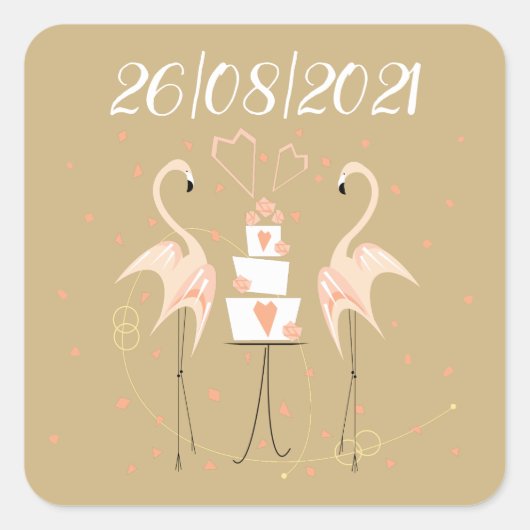 Flamingo Wedding Date Square Sticker (Voorkant)