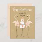 Flamingo Wedding Gefeliciteerd Namen Peach Briefkaart (Voorkant / Achterkant)