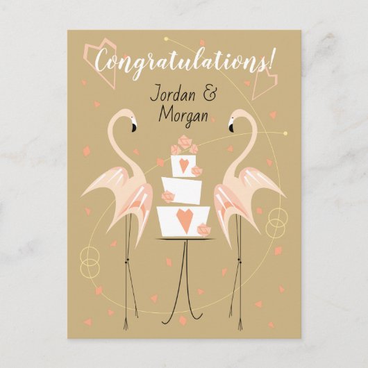 Flamingo Wedding Gefeliciteerd Namen Peach Briefkaart (Voorkant)